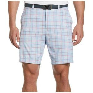 NWT Callaway Flat Front Yarn Dye Heritage Plaid Ergo Golf Shorts 30 Blue White